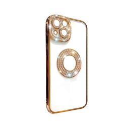 Funda de Silicona Suave con Diseño de Diamantes para Apple iPhone 14 Plus Dorado